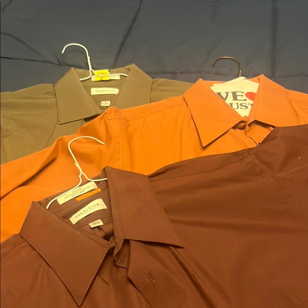 3 shirts Brown, Orange, Tan